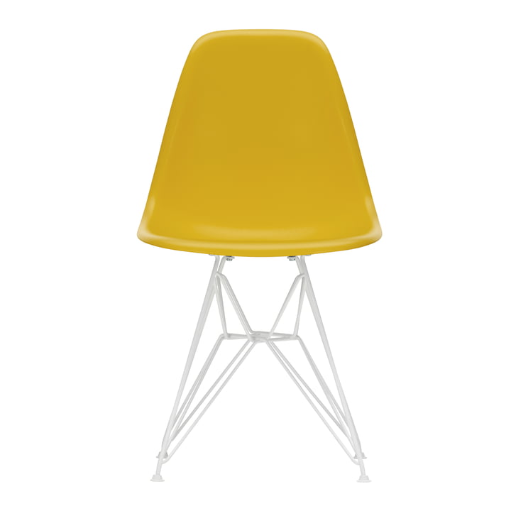 Eames Plastic Side Chair DSR von Vitra in weiß / senf (Filzgleiter weiß)