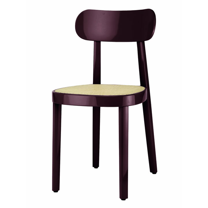 118 Stuhl von Thonet mit Rohrgeflecht mit Kunststoffstützgewebe in Buche dunkelbraun-violett hochglanz lackiert