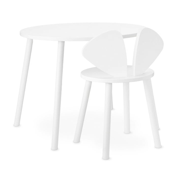 Mouse School Set (Junior - Stuhl und Tisch) von Nofred in weiß