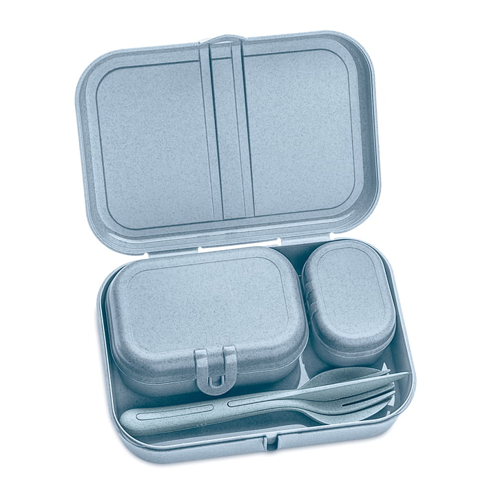 Pascal Ready Lunchbox-Set mit Klikk Besteck von Koziol in organic blue