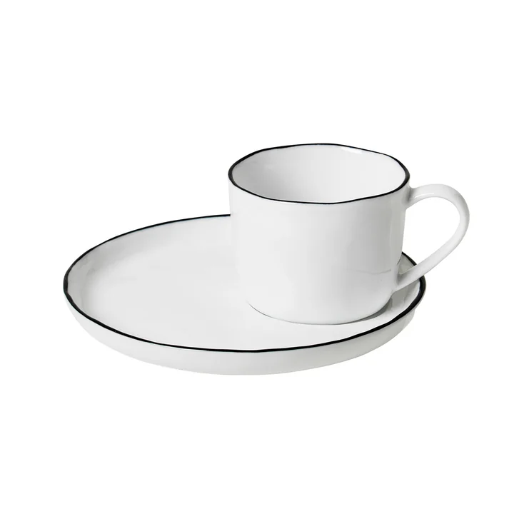 Salt Tasse mit Untertasse S, 10 cl, weiß / schwarz von Broste Copenhagen 