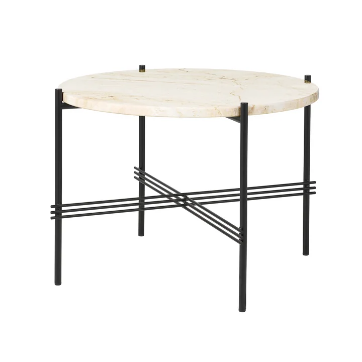 Travertine Couchtisch, Ø 55 cm, schwarz / weiß von Gubi