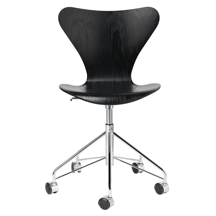 Serie 7 Bürostuhl von Fritz Hansen in Chrom / Esche schwarz gefärbt