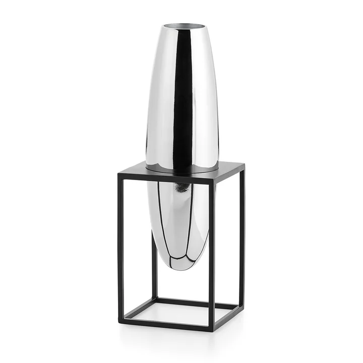 Solero Vase S im Ständer von Philippi in silber / schwarz