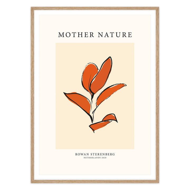 Das Mother Nature, Orange Leaf - Poster von artvoll mit Rahmen, Eiche