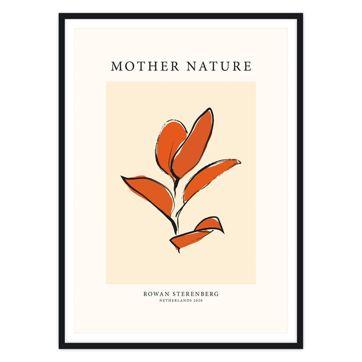 Das Mother Nature, Orange Leaf - Poster von artvoll mit Rahmen, schwarz