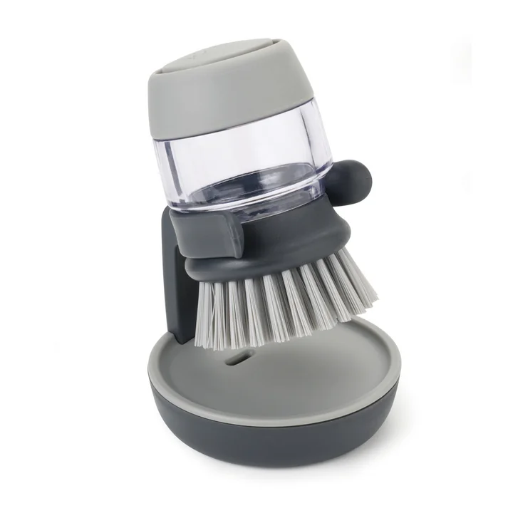 Palm Scrub Spülbürste mit Spülmittelspender von Joseph Joseph in grau