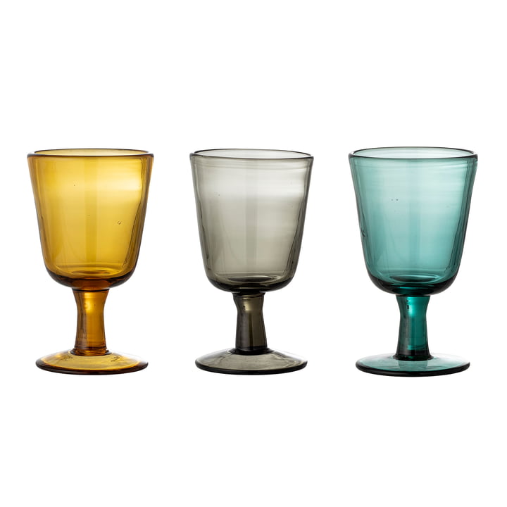 Kanda Weinglas von Bloomingville im 3er-Set in gelb / grau / blau 
