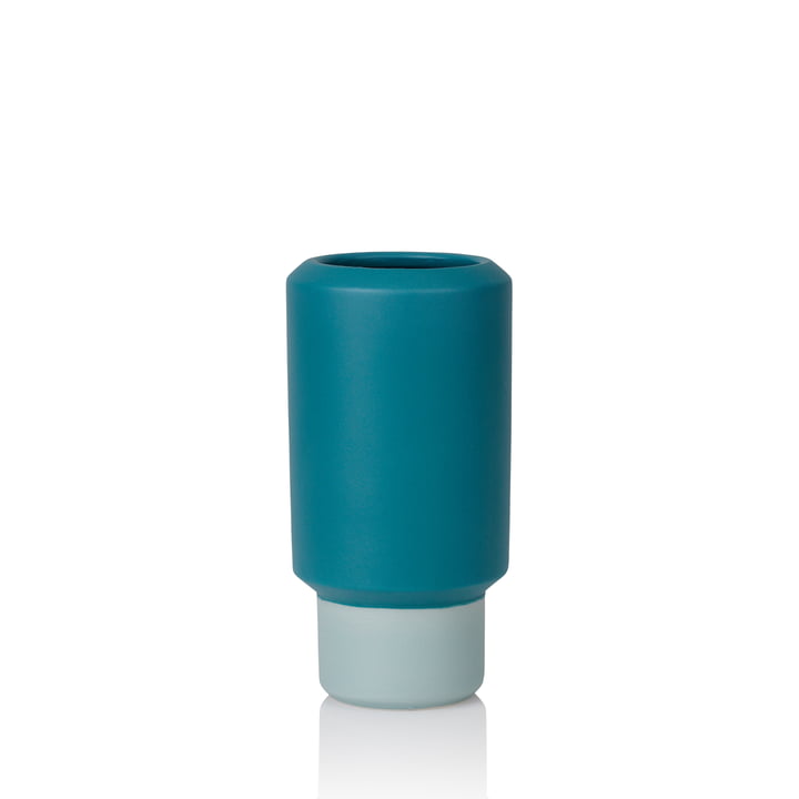 Fumario Vase H 16,5 cm von Lucie Kaas in petroleum blau / mint grün