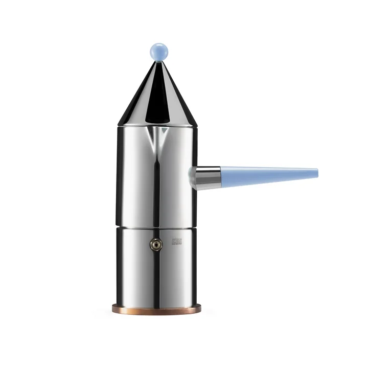La conica manico lungo Espressokocher 15 cl von Alessi in Edelstahl / hellblau
