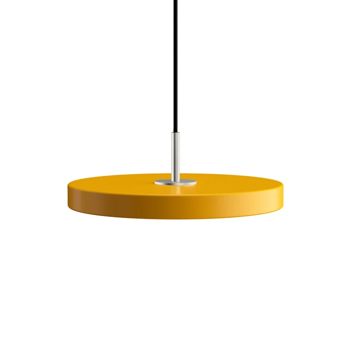 Die Asteria Mini LED-Pendelleuchte von Umage in Stahl / safrangelb