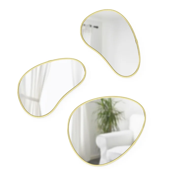 Hubba Pebble Wandspiegel, 3er Set, Messing von Umbra