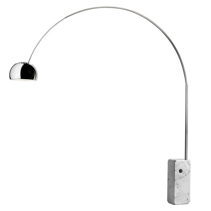 Arco LED-Stehleuchte von Flos in Edelstahl / Marmor weiß