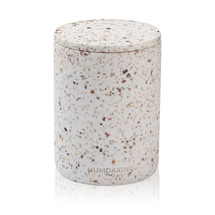 Terrazzo Aufbewahrung mit Deckel von Humdakin in der Ausführung Lucca rot / beige