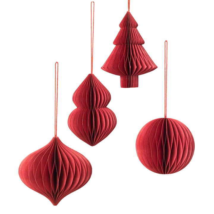 Christmas Mix Deko-Anhänger, Ø 9 x H 10 cm, pompeian red (4er-Set) von Broste Copenhagen