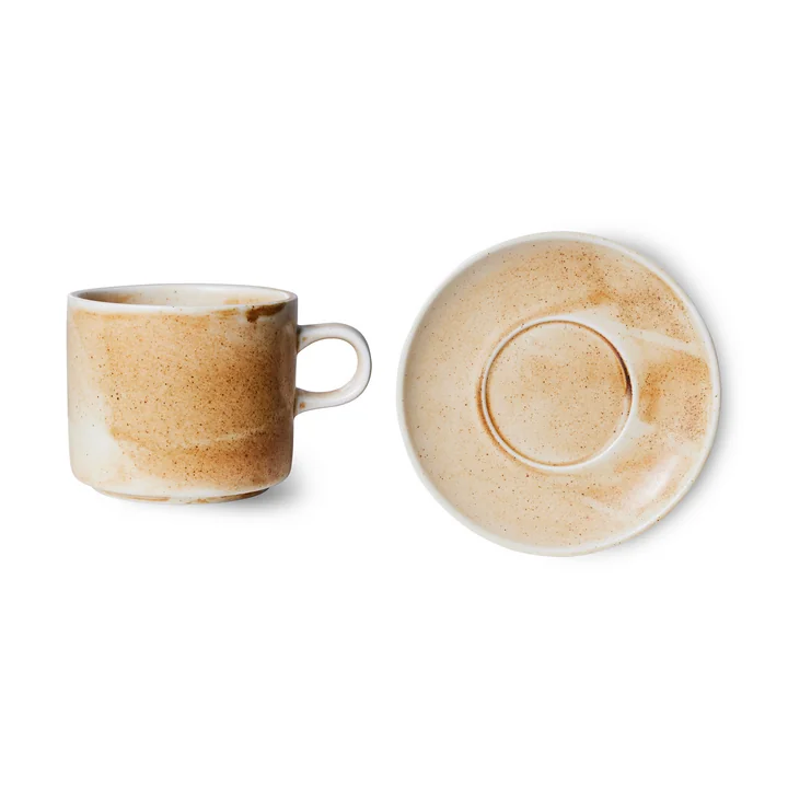 Chef Ceramics Tasse mit Untertasse, 220 ml, rustic cream/brown von HKliving