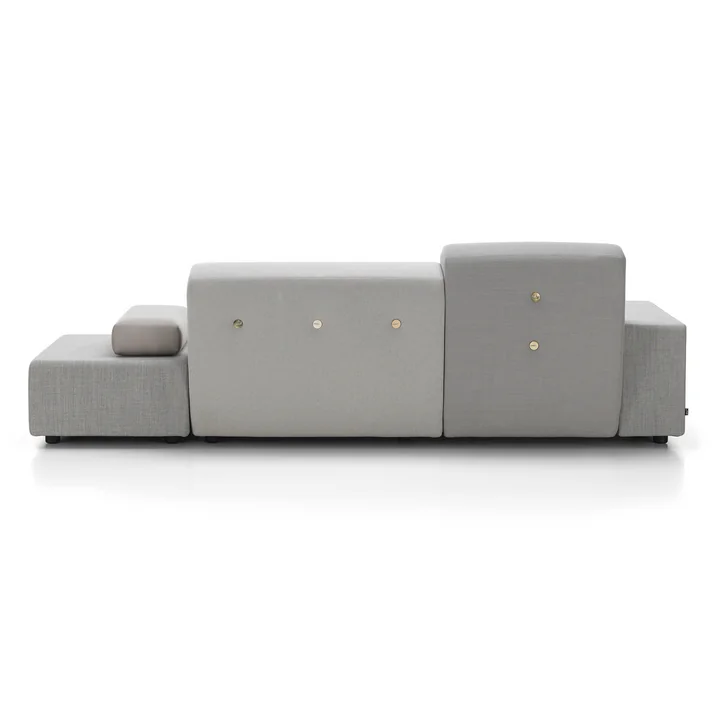 Polder Sofa mit Ottoman, Armlehne links / grau (Mix The Pebble Greys 04) (Knopfset hell 01) von Vitra