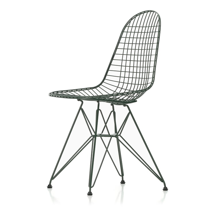 Wire Chair DKR (H 43 cm), dunkelgrün / ohne Bezug, Kunststoffgleiter (basic dark) von Vitra