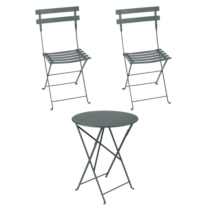 Fermob - Bistro Klapptisch + 2 Klappstühle, gewittergrau