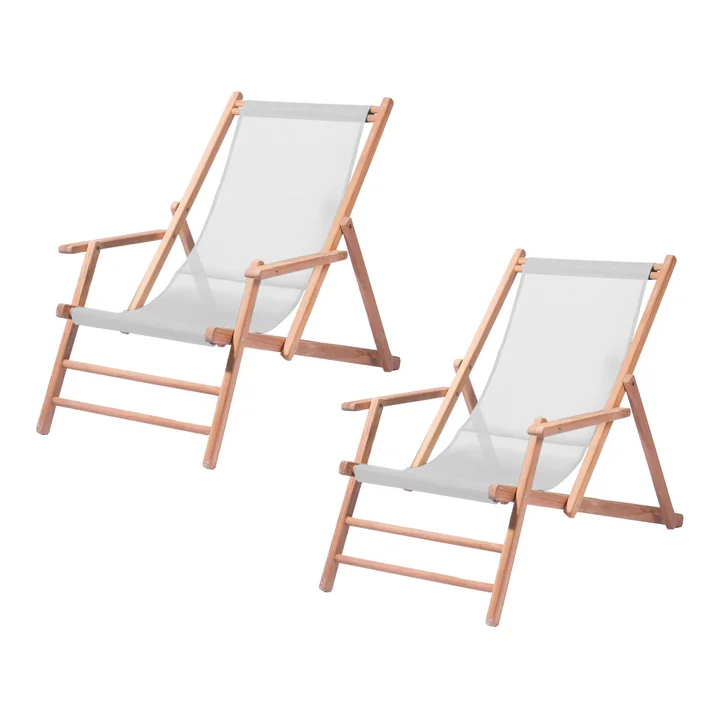 Jan Kurtz - Maxx Deckchair, Teakholz / Bezug Kunststoffgewebe weiß (2er-Set)