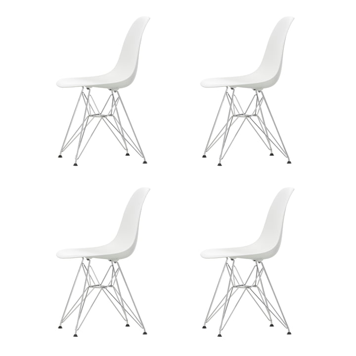 Vitra - Eames Plastic Side Chair DSR, verchromt / weiß (Filzgleiter basic dark) (4er Set)