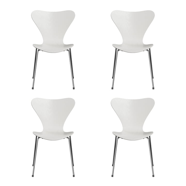 Fritz Hansen - Serie 7 Stuhl, Chrom / Esche weiß gefärbt (4er Set)