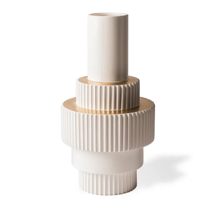 POLSPOTTEN - Gear Vase, L, weiß / gold (matt glasiert)