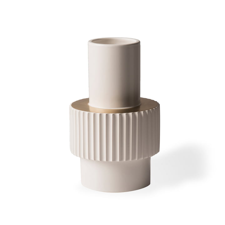 Pols Potten - Gear Vase, S, weiß / gold (matt glasiert)
