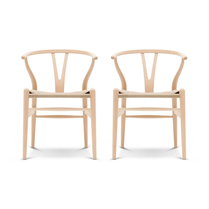 Carl Hansen - CH24 Wishbone Chair, Buche geseift / Naturgeflecht (2er Set)