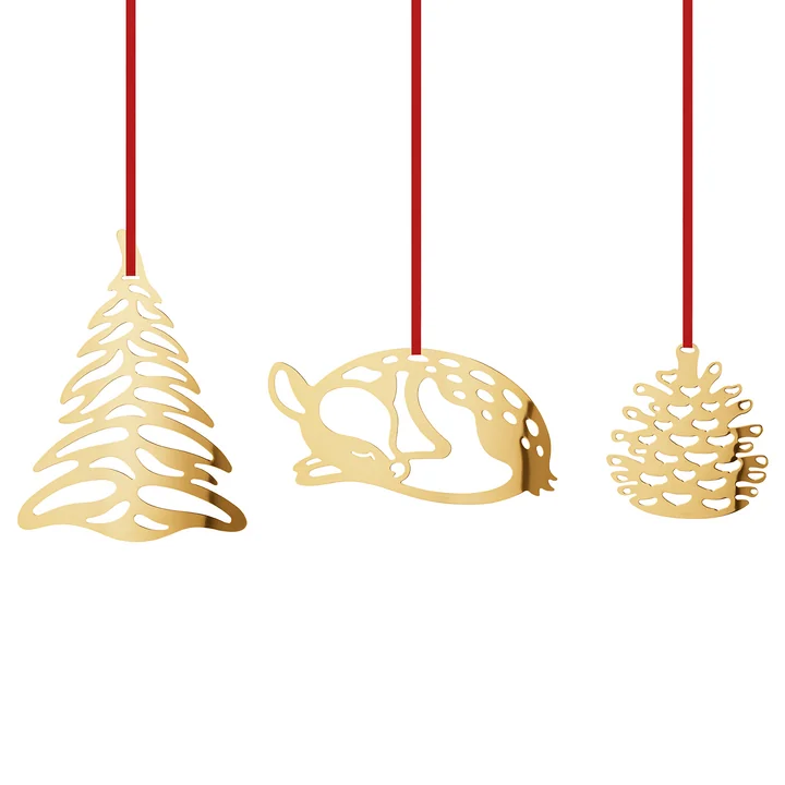 Large Christmas Ornament, gold (3er-Set) von Georg Jensen