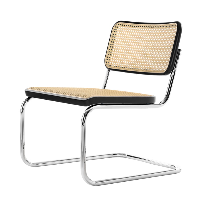 Thonet - S 32 VL Lounge Stuhl, Chrom / Buche schwarz gebeizt (TP 29) / Rohrgeflecht mit Stützgewebe