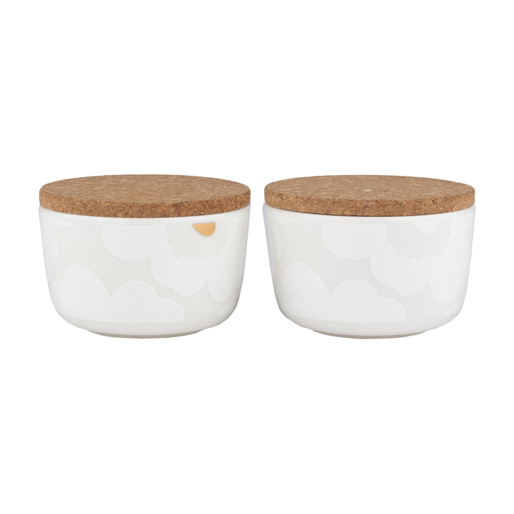 Oiva Unikko Schale mit Deckel, 250 ml, weiß / gold (2er-Set) von Marimekko