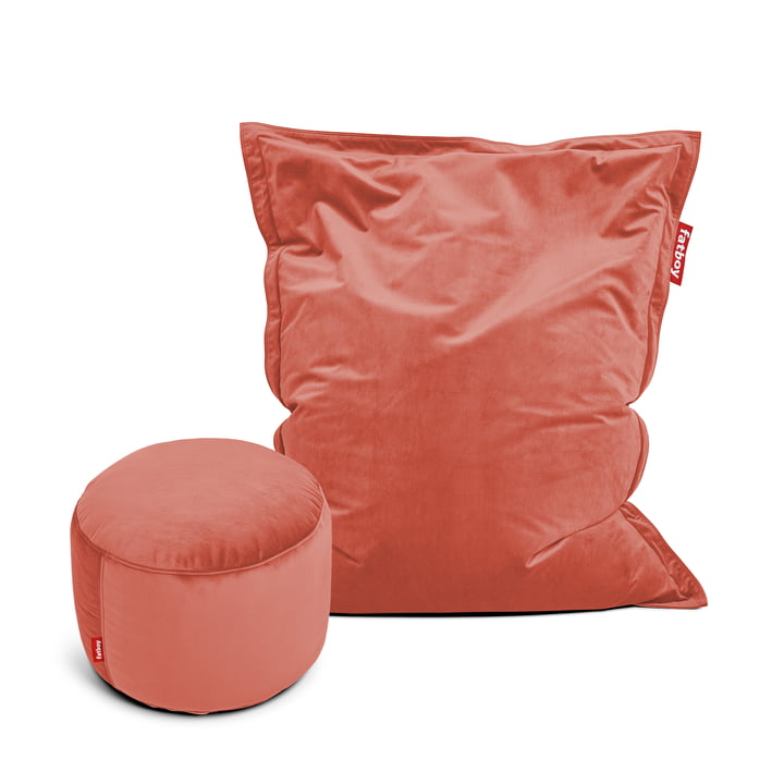 Fatboy - Original Slim Sitzsack Velvet inkl. Point Pouf Velvet, rhubarb