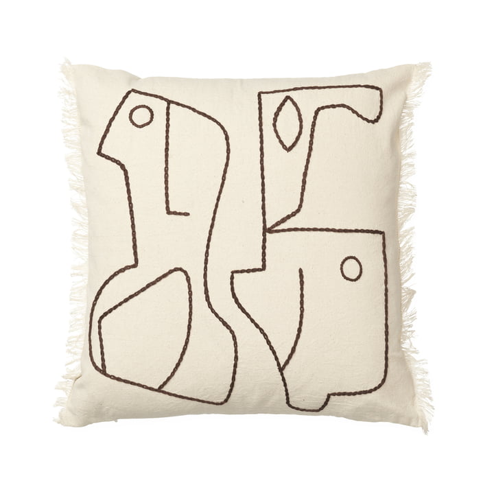 ferm Living - Figure Kissen, 50 x 50 cm, off-white / coffee