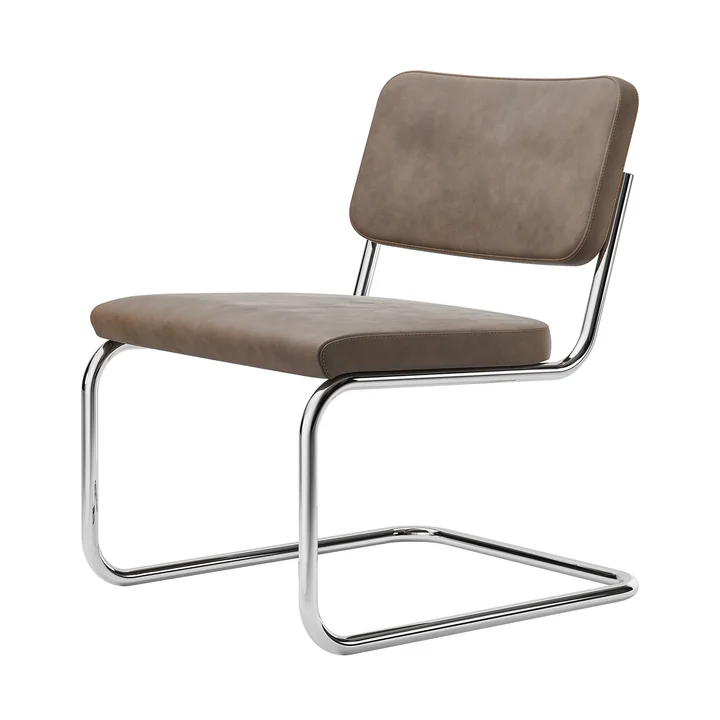 Thonet - S 32 PVL Lounge Stuhl, Chrom / Nubukleder braun