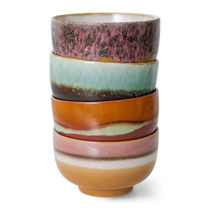 HKliving - 70's Schalen Nudel (4-tlg.), Ø 13,5 cm, geyser