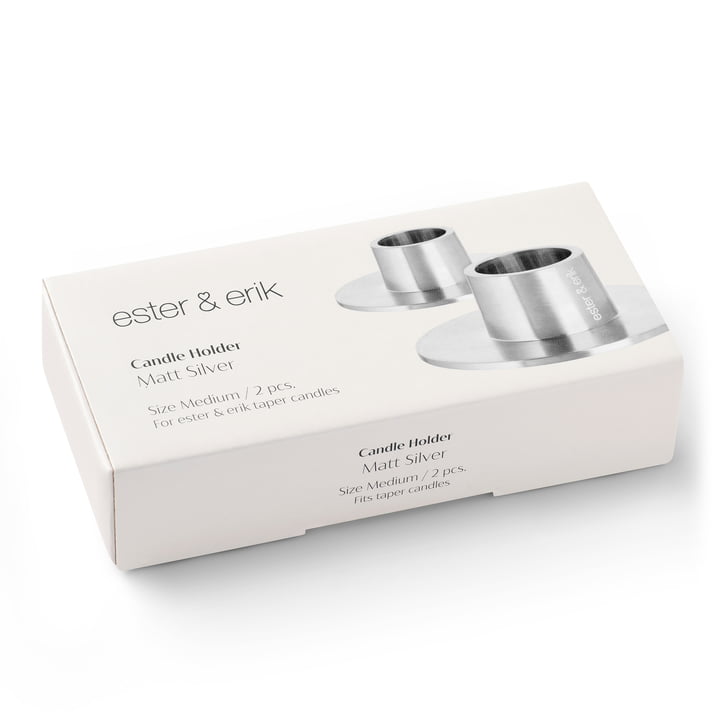 ester & erik - Kerzenhalter für Peitschenkerzen, silber / matt, Verpackung 