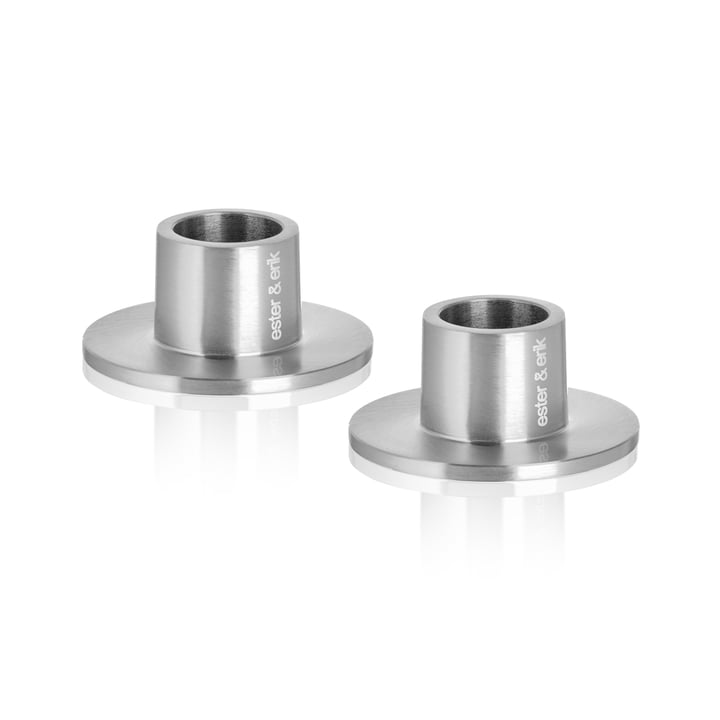 ester & erik - Kerzenhalter für Spitzkerzen, ⌀ 4 cm, silber / matt (2er-Set)