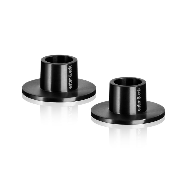 ester & erik - Kerzenhalter für Spitzkerzen, ⌀ 4 cm, schwarz / matt (2er-Set)