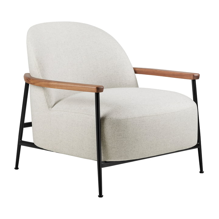 Gubi - Sejour Lounge Chair mit Armlehnen, matt schwarz / Walnuss geölt / Dedar Flair Special 201