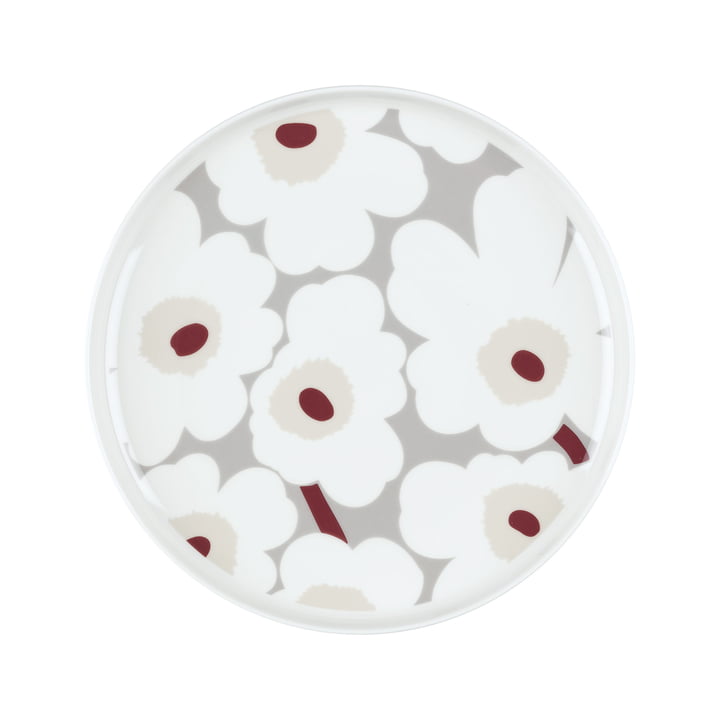 Oiva Unikko Teller, Ø 25 cm, weiß / hellgrau / rot von Marimekko