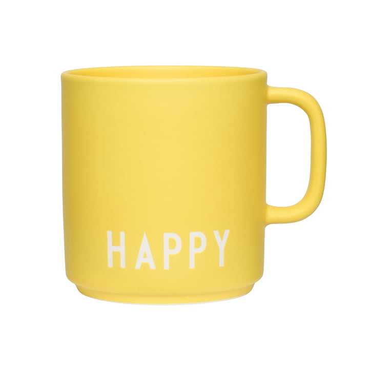 AJ Favourite Porzellan Becher mit Henkel, Happy / yellow von Design Letters