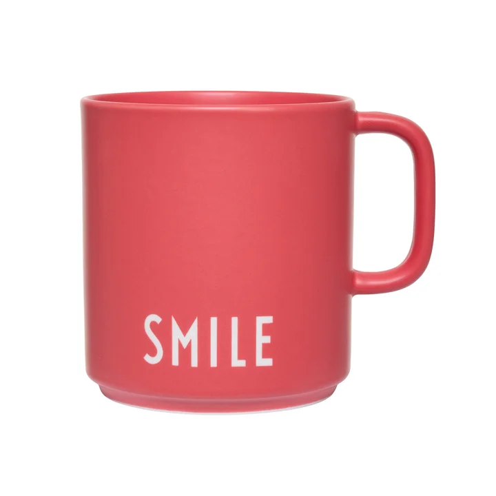 AJ Favourite Porzellan Becher mit Henkel, Smile / faded rose von Design Letters