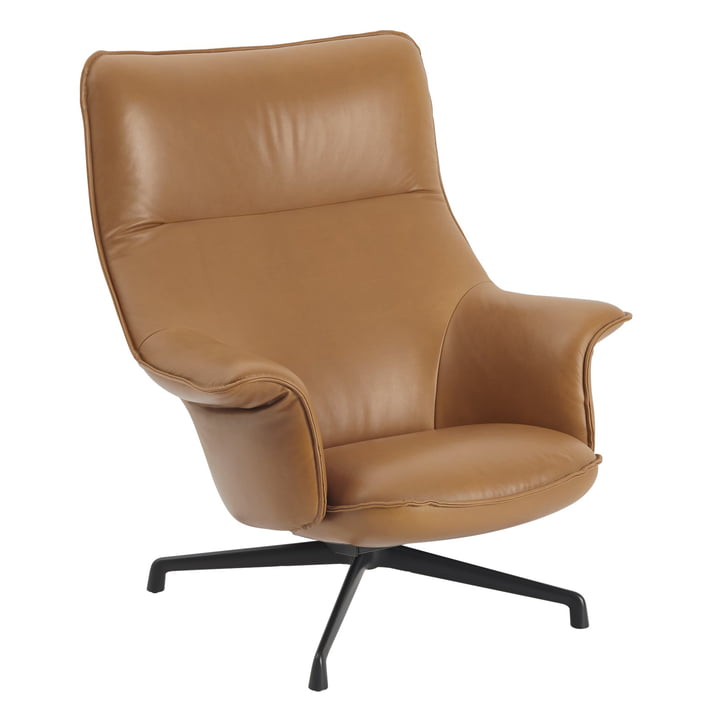 Doze Lounge Chair, Drehgestell anthrazit-schwarz / Bezug cognac (Refine Leder) von Muuto