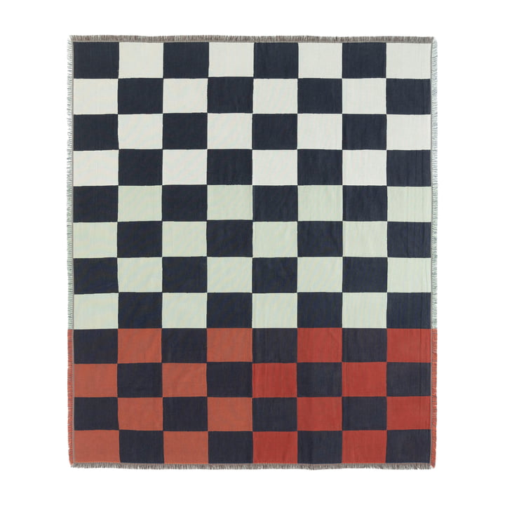 Kukko Ja Kana Decke, 130 x 170 cm, off-white / dunkelblau, orange rot von Marimekko