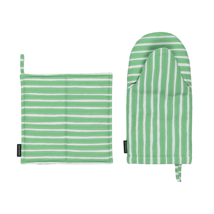 Piccolo Ofenhandschuh & Topflappen, hellgrau / spring green (2er-Set) von Marimekko