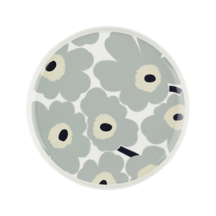 Marimekko - Oiva Unikko Teller, Ø 25 cm, weiß / hellgrau / sand / dunkelblau 