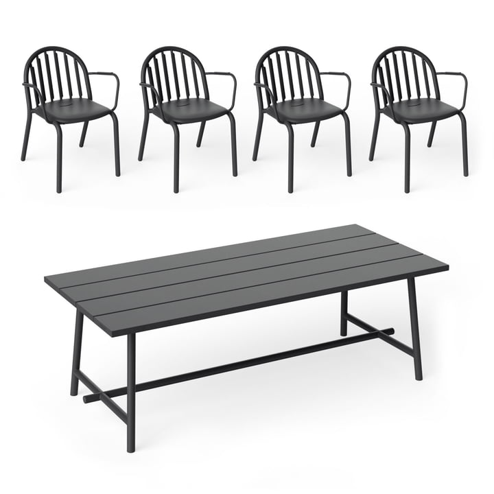 Fred's Outdoor Tisch 220 x 100 cm + Armlehnstuhl (4er Set), anthrazit (Exklusive Edition) von Fatboy