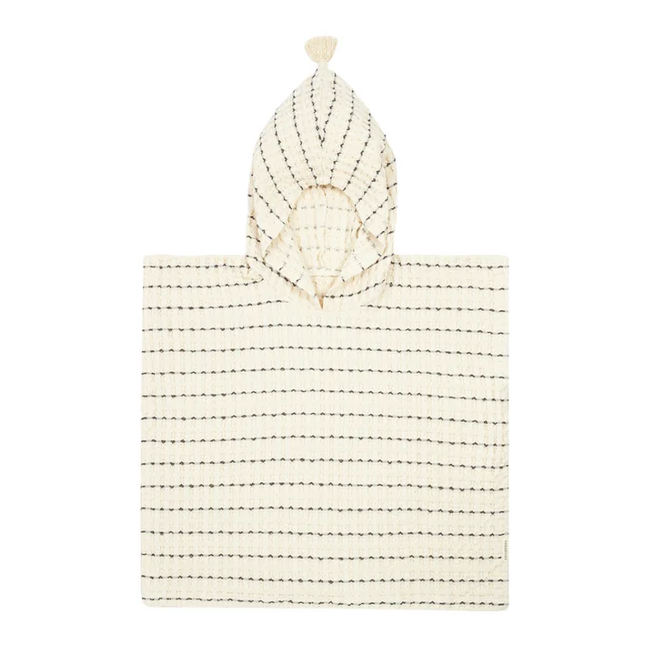 Portofino Poncho, black stripes large waffle von Nobodinoz