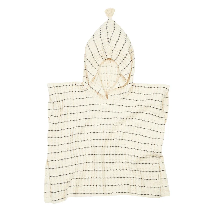 Portofino Poncho, black stripes large waffle von Nobodinoz